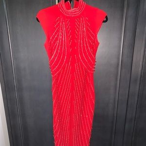 Red embellished midaxi dress
